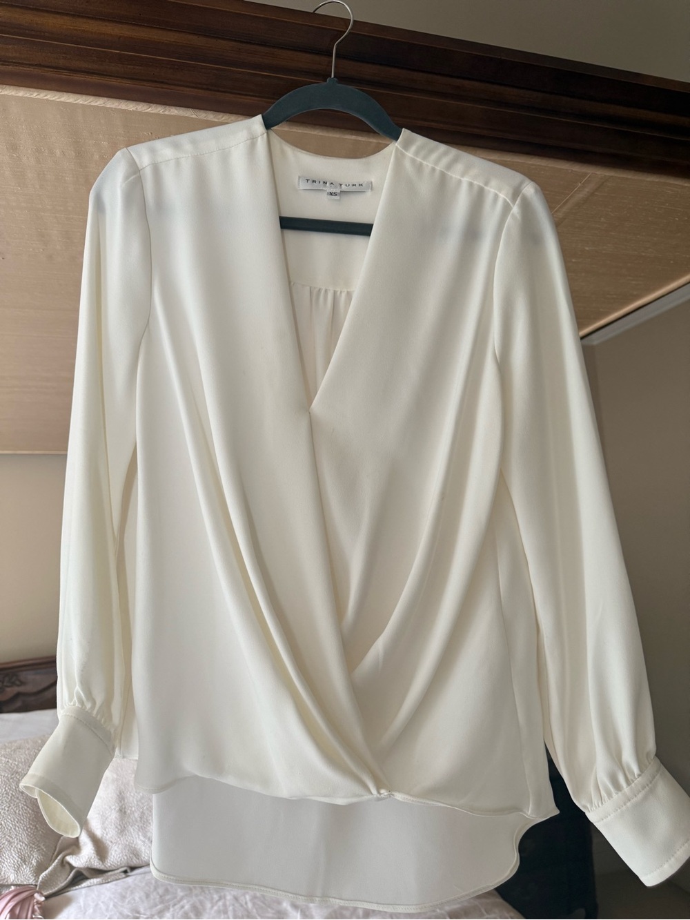 Trina Turk Ivory Draped Faux-Wrap Blouse